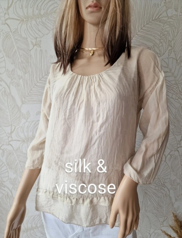 No165 Prontomoda giusy jedwabna bluzka beż koronka