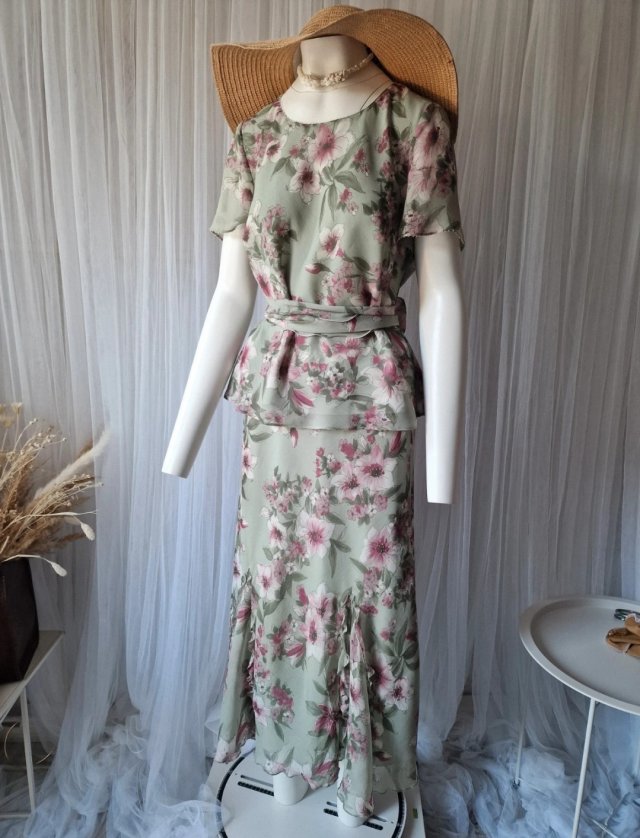 Debenhams piękny komplet bluzka i spódnica 42 XL romantyczny w kwiaty