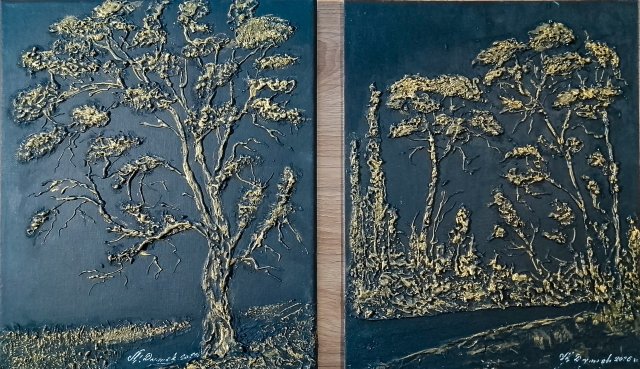 DYPTYK STRUKTURALNY GORDYJSKI GLAMOUR - LUKSUSOWE OBRAZY z TEKSTURĄ 3D, ELEGANCKA CZERŃ ZE SZLACHETNYM ZŁOTEM