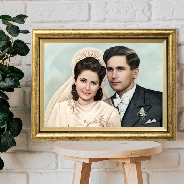 Unikatowy Prezent na Rocznicę Ślubu | Personalizowane Monidło Retro | Złota rama