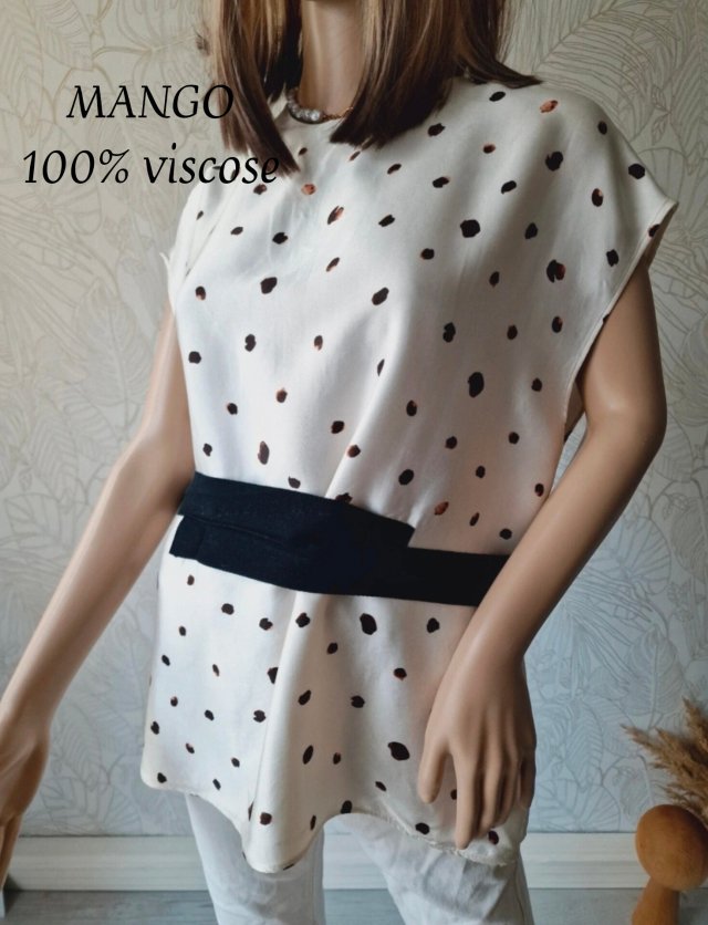 Mango beżowa bluzka w kropki kolorowe wiskoza S casual 36