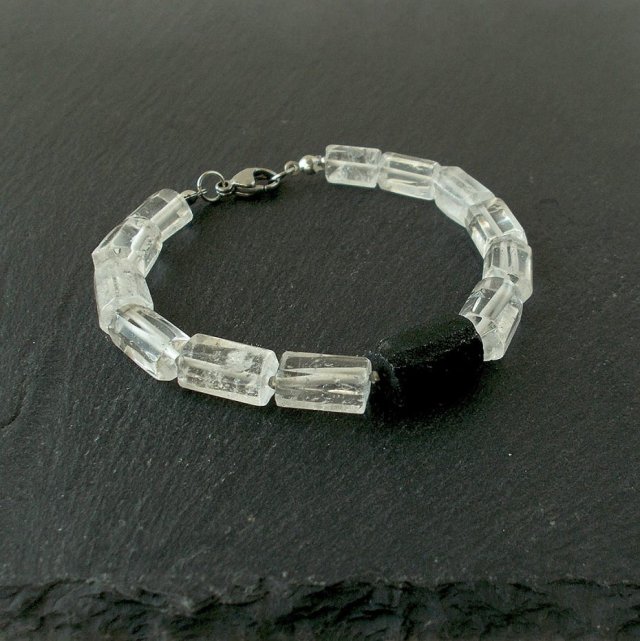 Turmalin i kryształ górski Bransoletka