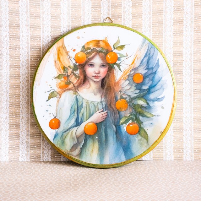 Obrazek okrągły - portret - Aniołek w pomarańczach