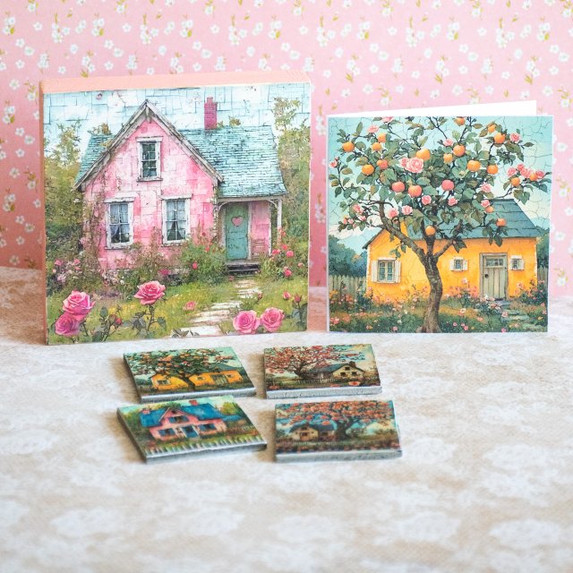 Zestaw: magnesy, pudełko, kartka - Szczęśliwy dom