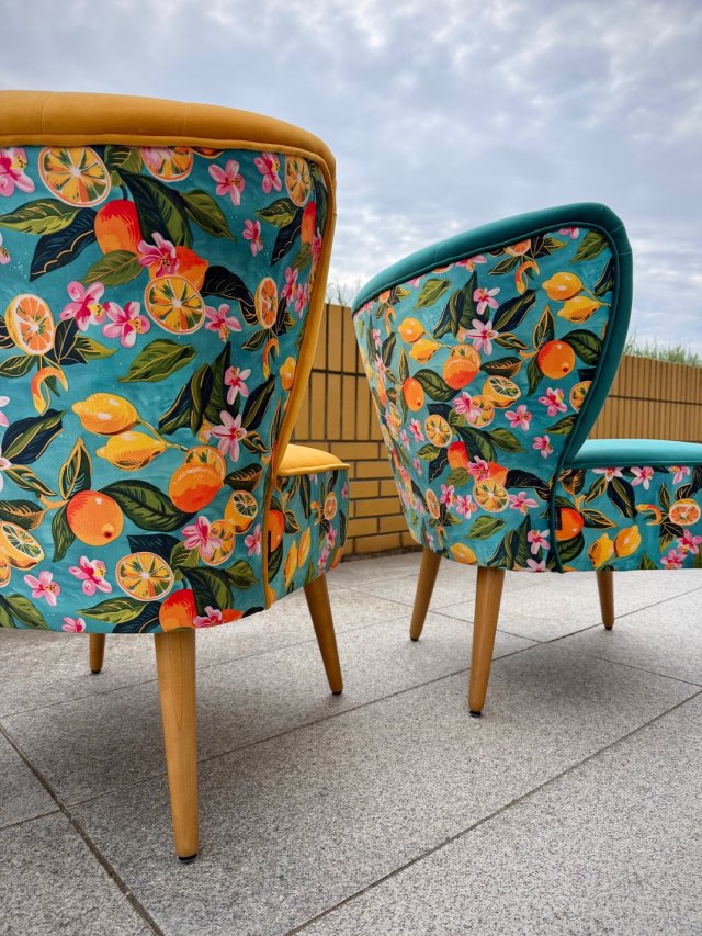 fotel klubowy PRL lata 50 uszak loft koktajlowy kolorowy