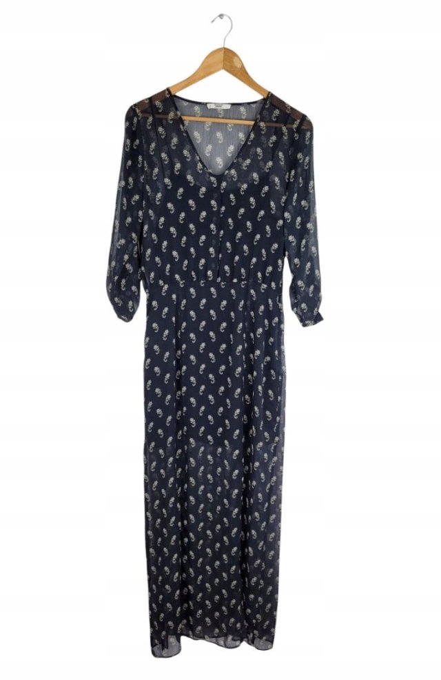 MANGO casual muślinowa sukienka maxi wzór 38 M