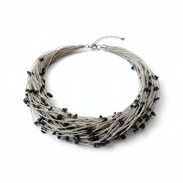 NASZYJNIK Z LNU Z CZARNYM AGATEM