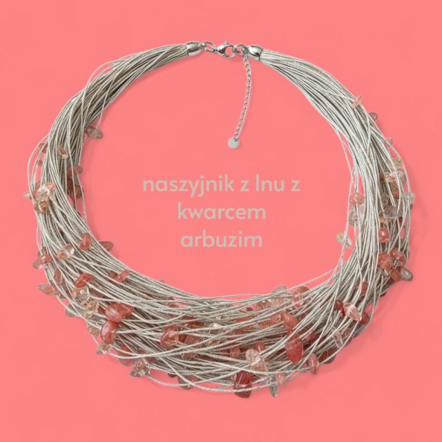 NASZYJNIK Z LNU Z KWARCEM ARBUZIM
