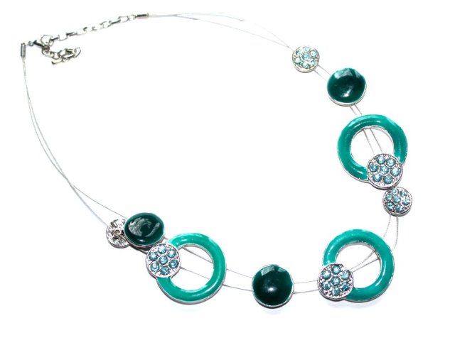 Naszyjnik kolia dwurzędowy koła  kolory zieleni