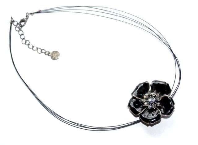 IKITA CZARNY KWIAT naszyjnik kolia na drucikach