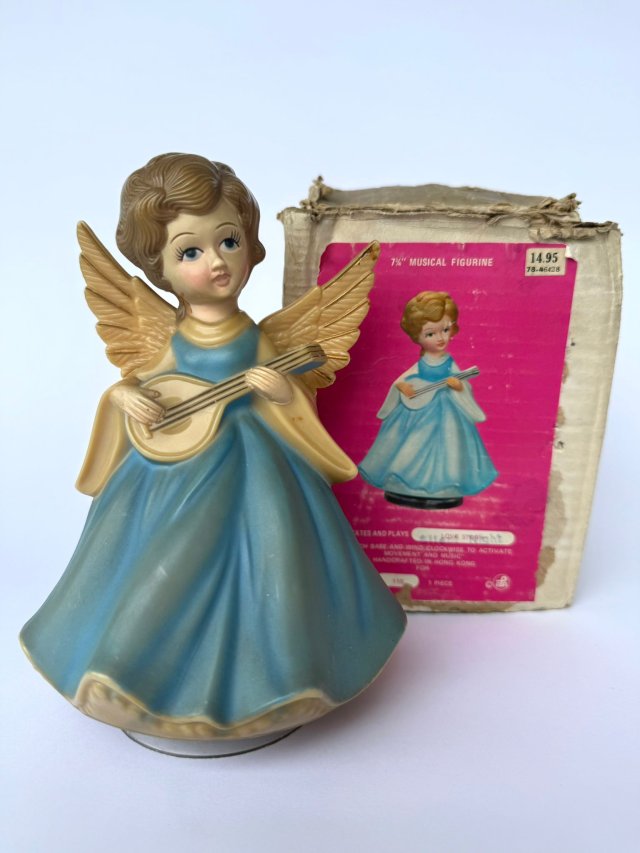 Pozytywka vintage anioł Hongkong lata 70/80 stara zabawka obrotowa oryginalne pudełko rzadkość !