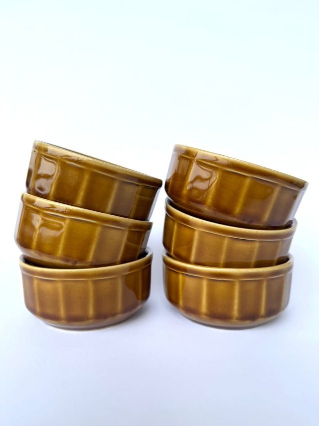Miseczki Mirostowice zestaw 6 sztuk kokilki brązowa kamionka PRL vintage design