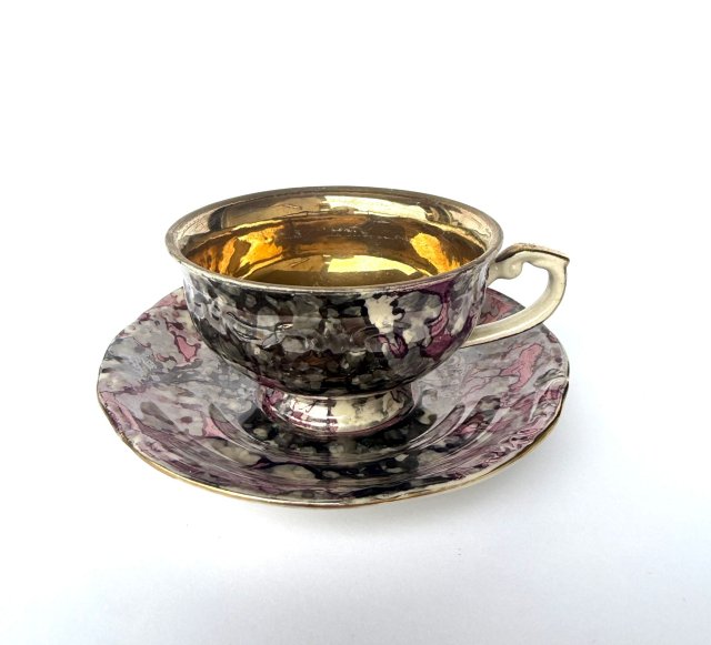 Filiżanka marmurek Tułowice rzadki fioletowo‑srebrny kolor PRL polski design lata 70