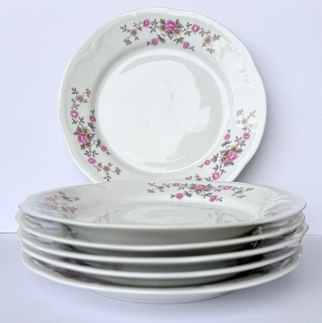 Talerzyki deserowe Włocławek róże vintage lata 70-80 XX wieku komplet 6 sztuk retro home