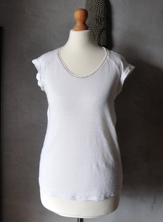 T-shirt top lniany len PROMOD letni biały XS S