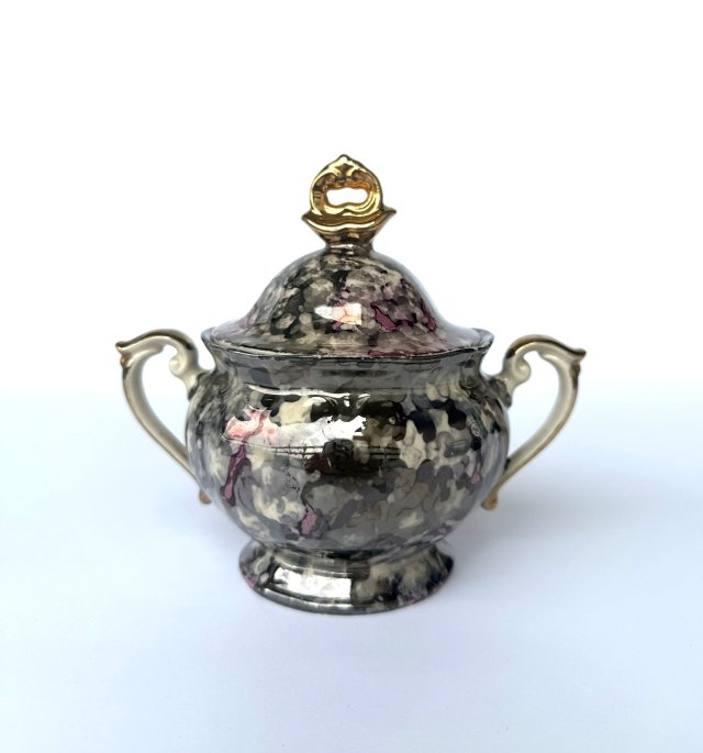 Cukiernica Marmurek Tułowice rzadki fioletowo srebrny odcień złocenia vintage Polski design PRL