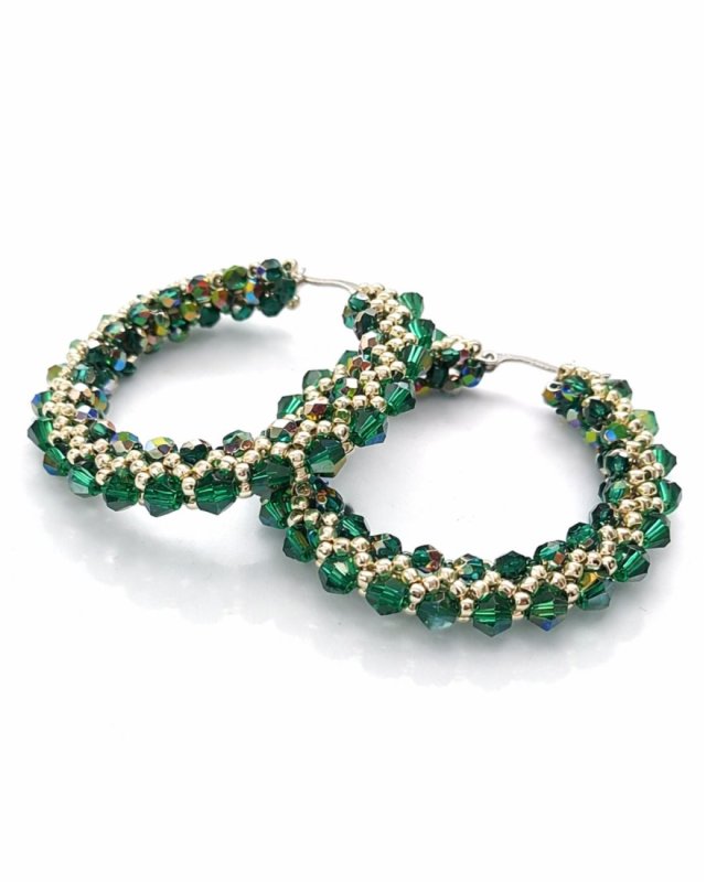 Kolczyki Koła z Kryształów Preciosa i Koralików - AURA Emerald