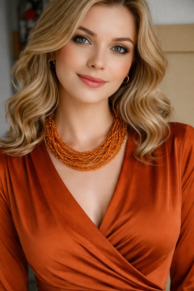 Wielowarstwowy naszyjnik w stylu etno z miodowego szkła