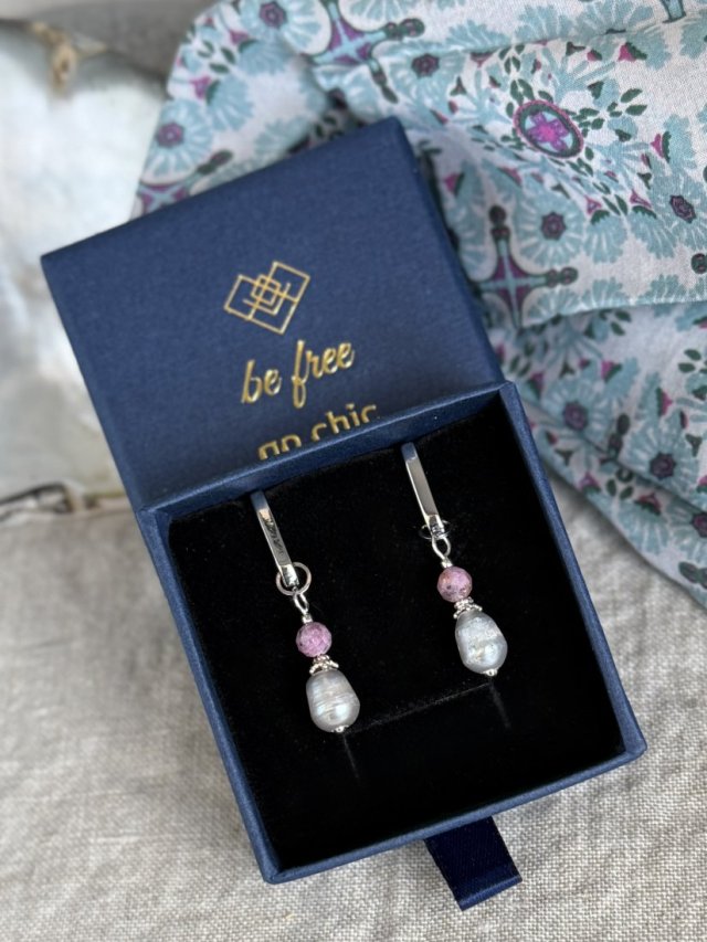 Kolczyki 2w1 – Srebro 925, Perła, Rubin