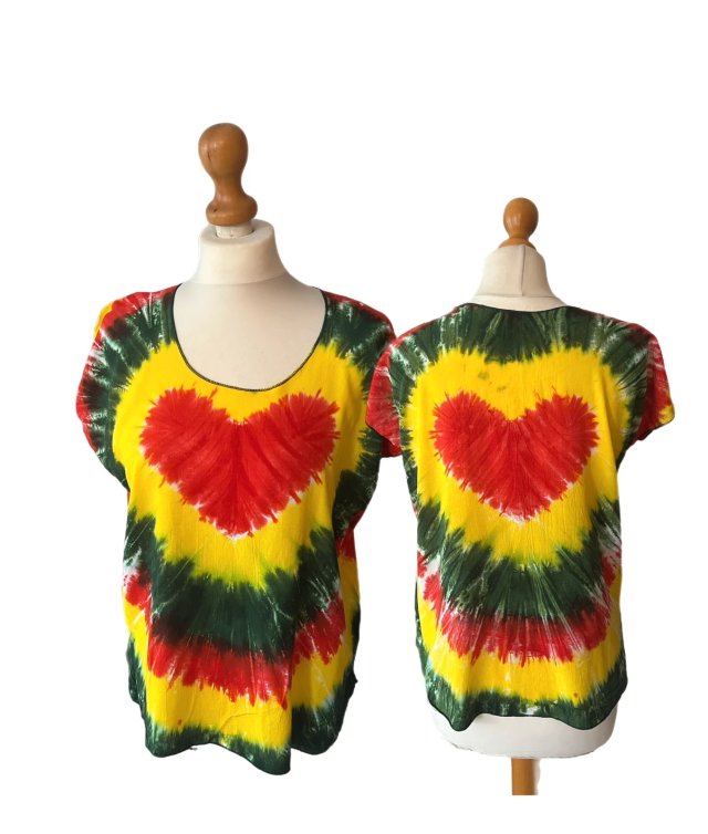 Vintage jamajska bluzka serce Hippie Boho Tie Dye serce rasta Reggae