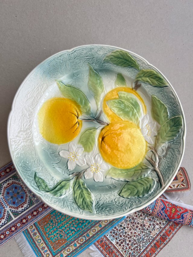 French Antique Majolica Plate 1920's.❤  Soczyście owocowy.