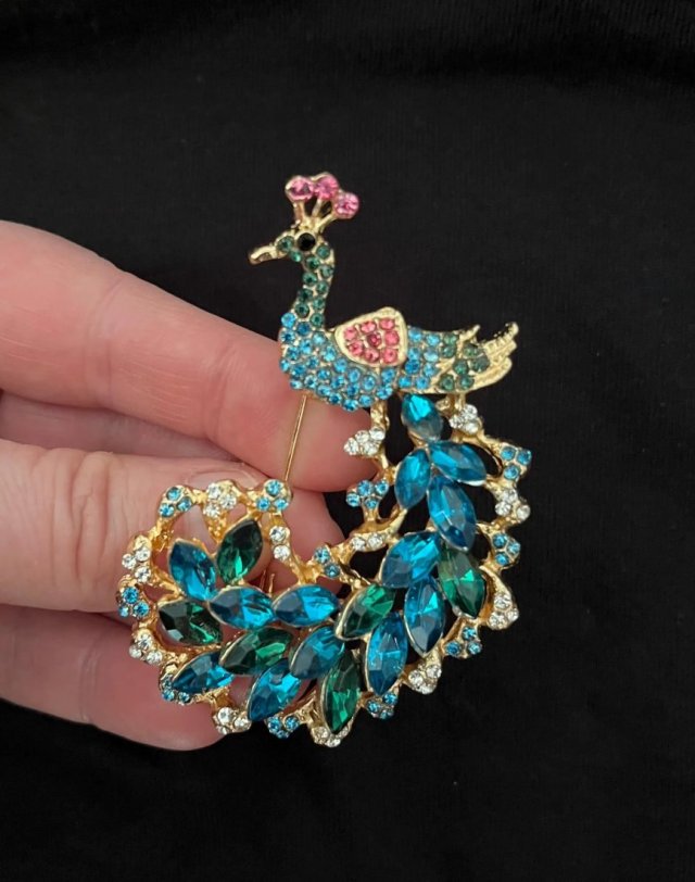 Duża broszka brosza paw ptak kryształki styl Vintage zjawiskowa