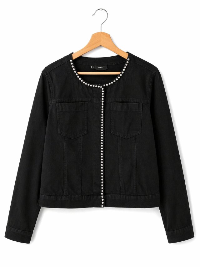 Bonprix kurtka jeansowa czarna 38 M koraliki