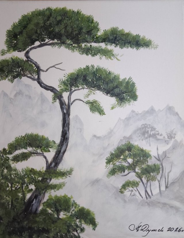 PEJZAŻ AKRYLOWY RĘCZNIE MALOWANY NA PŁÓTNIE "PÓŁCIENIE CISZY" - 30x24cm