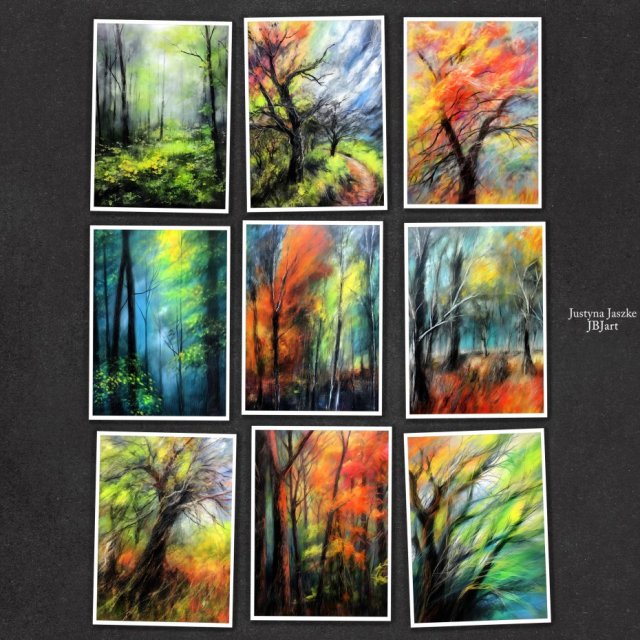 Pastelowy las - zestaw 9 grafik 15x21 cm