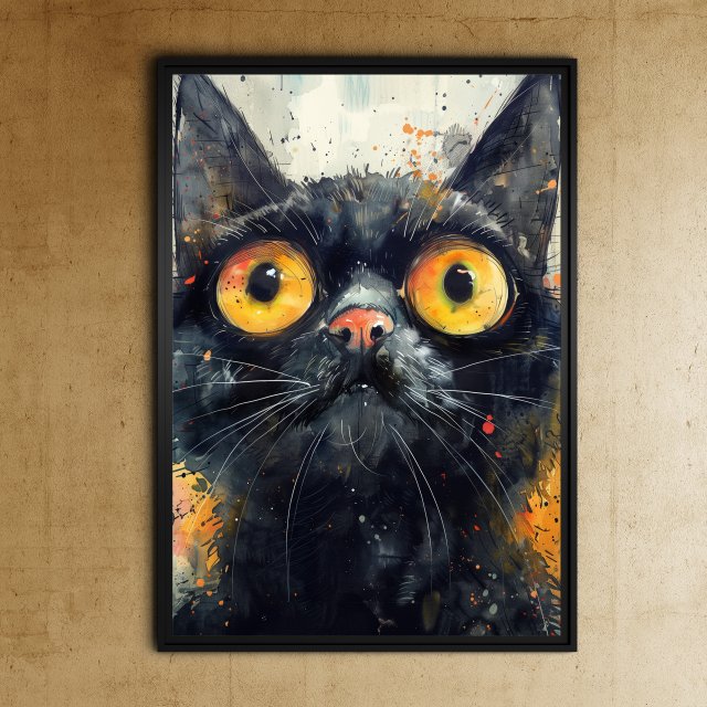 Czarny kot - grafika na plakacie na A3