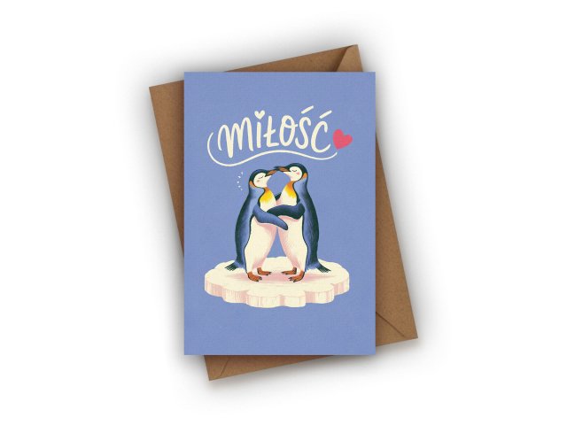 KARTKA ŚLUBNA Z PINGWINAMI- MIŁOŚĆ