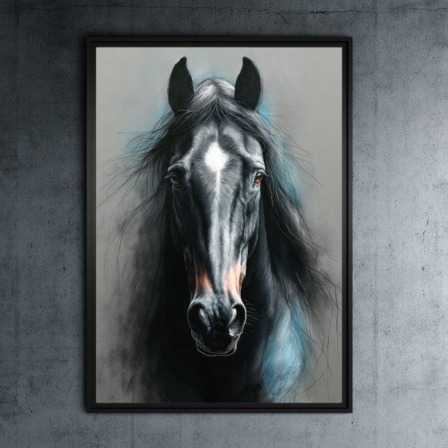 Czarny koń - grafika na plakacie na A3
