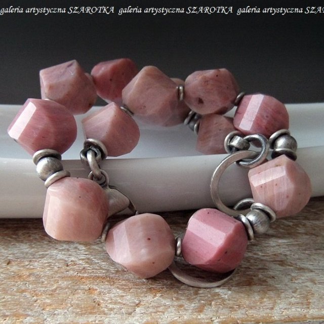 PUDROWA bransoletka z rodonitu i srebra