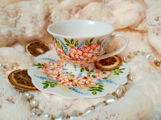 Kwiatowy komplet ręcznie malowany 200 ml.