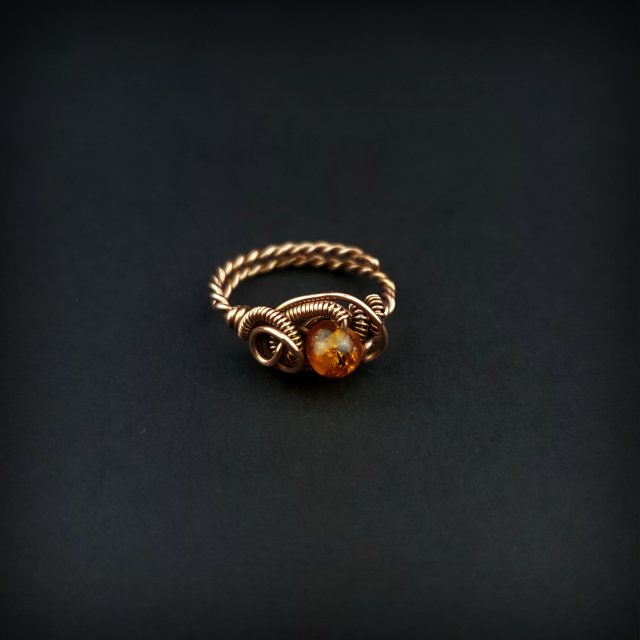 Bursztyn regulowany pierścionek z miedzi