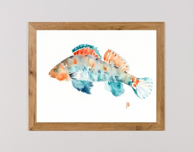 Oryginalna akwarela. Ryba