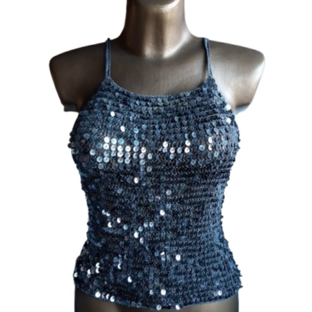 Szary Błyszczący Top Cekiny 38 M