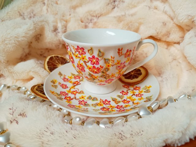 Ręcznie malowany komplet w kwiaty 200 ml.