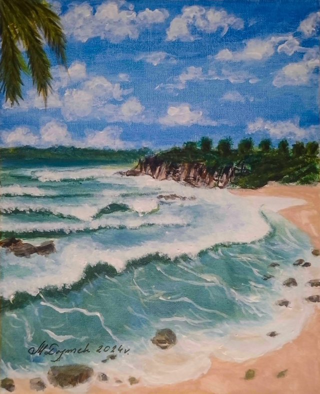 PEJZAŻ AKRYLOWY RĘCZNIE MALOWANY NA PŁÓTNIE "SZEPT PRZYPŁYWU" - 30x24cm