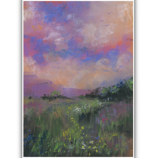 Pejzaż. Letnia łąka. Sucha pastel