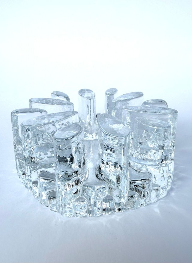 Bel Mondo Glass duży skandynawski podgrzewacz świecznik z grubego szkła vintage lata 70 mid‑century