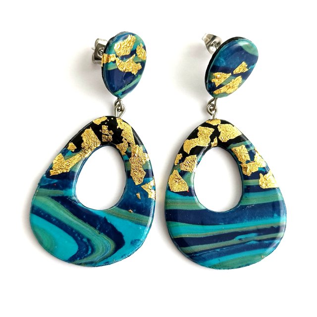 Duże Kolczyki Turkusowo Złote