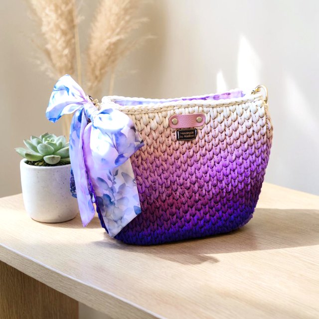 Torebka worek fiolety krem na ramię wodoodporna