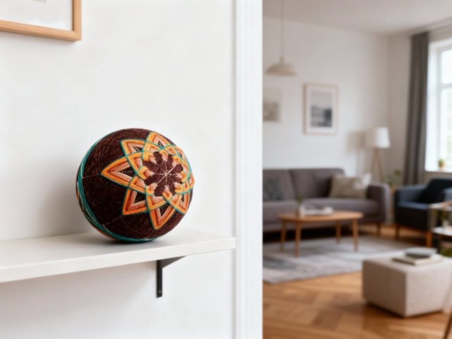 Ręcznie wyszywana kula temari M 8 cm - SPOKÓJ