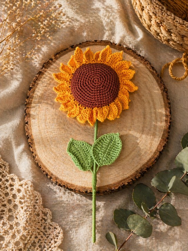 Szydełkowy słonecznik handmade – dekoracja boho ,unikatowy prezent