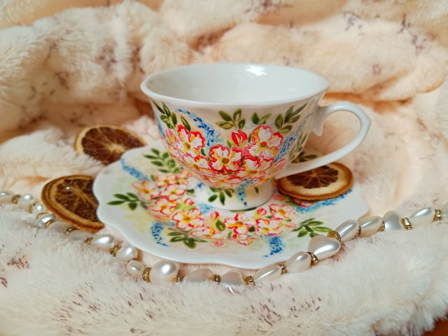 Ręcznie malowany komplet w kwiaty 200 ml. II