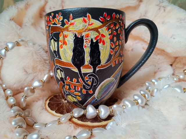 Ręcznie malowane planetarne koty kubek 300 ml