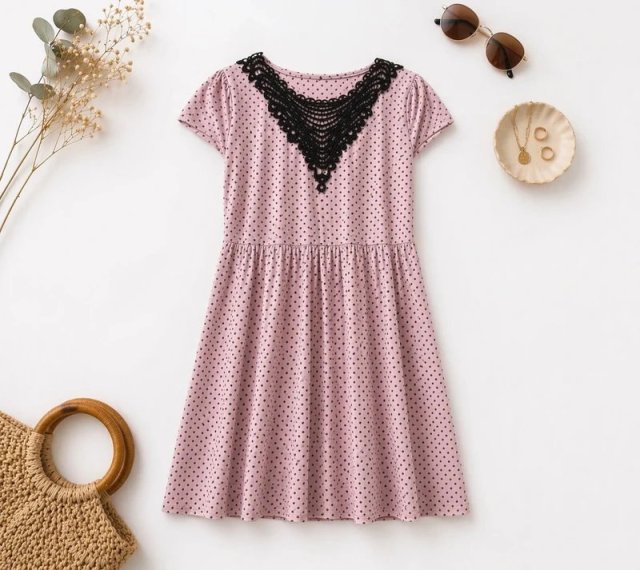 Sukienka w kropki w stylu retro vintage pin up dress koronkowy kołnierzyk