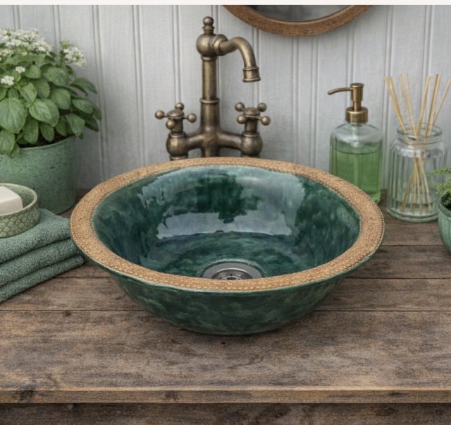 Umywalka nablatowa ceramiczna zielona – designerska misa do łazienki