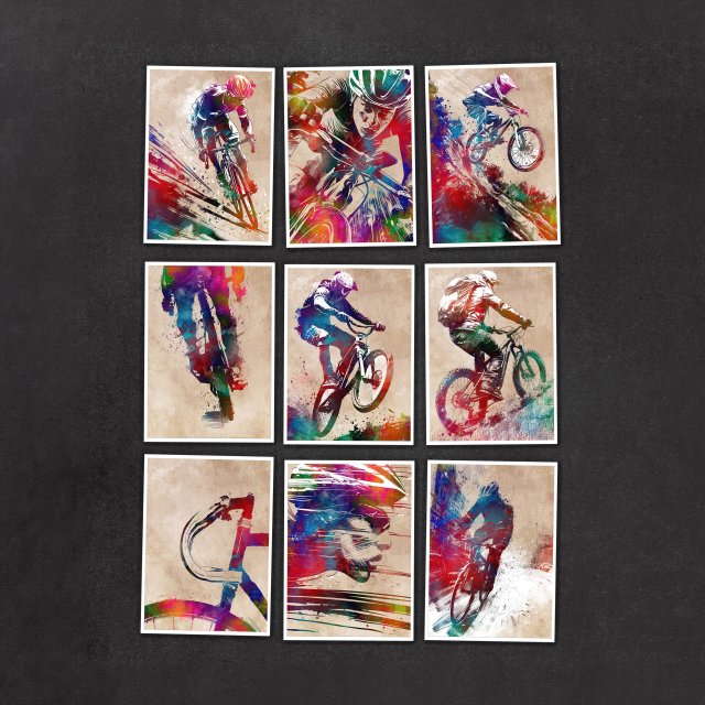 Rowerzyści 1 - zestaw 9 grafik 15x21 cm